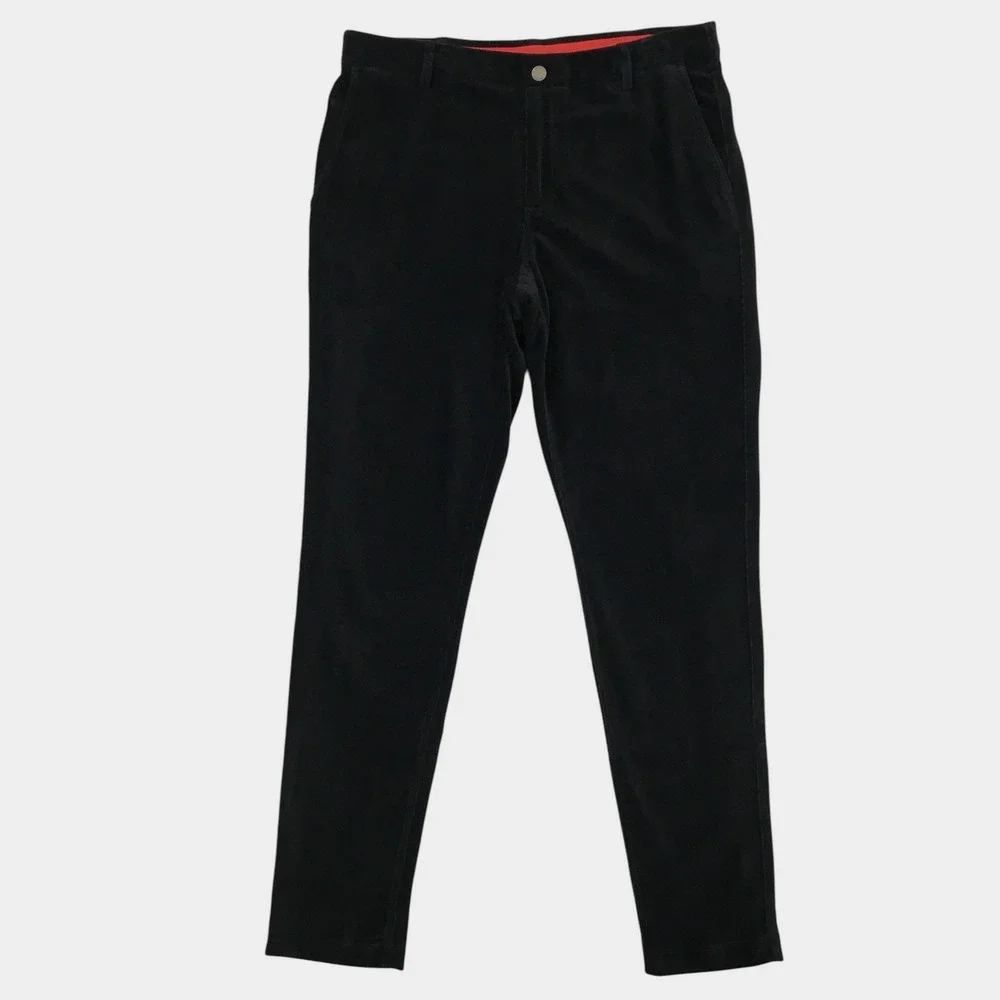 Redvanly Mens Black Velvet Corduroy Golf Pants Size 34 Large Slim Fit Stretch